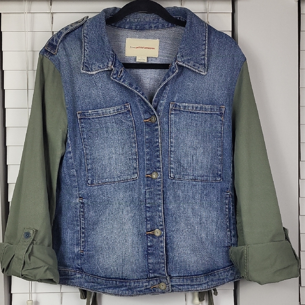 Pilcro Denim Jacket with Olive Green Sleeves